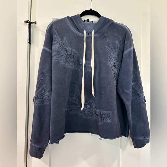 POL Tops - POL—Women's Blue Hoodie with Embroidered Details